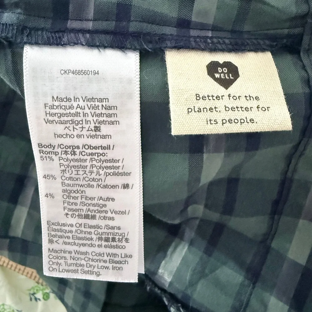 Madewell Plaid Puff Sleeve Top Womens Small Green Smocked Crop Cottagecore Twee